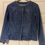 Chico's Denim snap up Jacket Faux Rhinestones and Pearls Size 0/ small 4 Photo 0