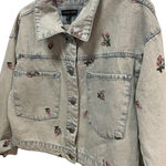 Sincerely Jules Denim‎ Jacket Floral Embroidered Jean Jacket Cropped Small Blue Photo 0