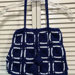Granny‎ Square Purse Blue/White Handmade Crocheted Medium Size No Lining/pockets Blue Photo 0