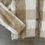 New Direction Vintage Fringed Collared Buffalo Check Chore Jacket in Khaki and Cream Medium Photo 2