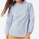 J.Crew  Organic Cotton Long Sleeve Ruffleneck Top Stripe Blue Size‎ XS Photo 0