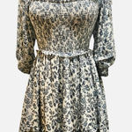 Super Natural by Secret Mission Smocked Greenport Dress Denim Blue Floral Print White Size M Photo 0