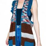 Vintage Handmade Brown & Teal Stripe Ruffle Crochet Hippie Long Sweater Vest Size M Photo 6