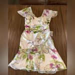 Mikael aghal romantic abstract garden silk cocktail flutter Sleeve Mini dress White Size 4 Photo 0