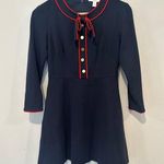 1901 Navy blue red bow a line fit flare long sleeve dress size 4P preppy 1096 Photo 2