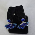 Statement Silver and Blue Floral Crystal Necklace and Earrings Set Photo 8