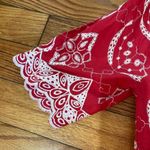 Red White Embroidered Front Tie Top I Size L Photo 2
