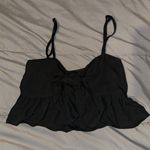 Olivaceous Black Ruffled Tie-Front Spaghetti Strap Crop Top Photo 0
