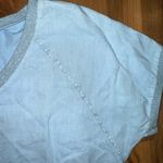 La strada short sleeve‎ women’s top made in Italy small linen and cotton blend Blue Photo 3