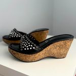 Leather Platform Cork Wedge Sandals Black Size 6 Photo 4