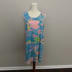 Vintage Babydoll Dress Coverup Fish Tropical Ocean Print Lounge Travel Blue Pink Size M Photo 2