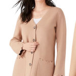 Kate Spade New York Tan Knit Cardigan Sweater Scalloped Pockets Button Front "S" Photo 0