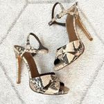 Tory Burch Tan/Brown/Cream Snakeskin Leather Criss Criss Open Toe Heels Photo 0