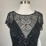 JKara Black Beaded Satin Short Sleeve High Low Ball Gown Size 4 Formal Dress Photo 6