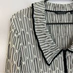 Samuel Dong Black/White Geometric Ruffle Neck Stretch Zip Up Cardigan Jacket M Black Size M Photo 2