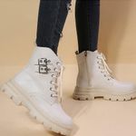 Hannah Rosanna White & Beige Buckle Accent Chunky Combat Boots Size 5 Photo 1