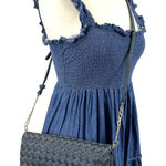 Sole Society Woven Flap Crossbody Bag Clutch Navy Blue Boho Minimalist Neutral Photo 0