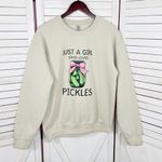 Just A Girl Who Lives Pickle Sweatshirt Tan Medium Photo 8