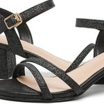 Women's Open Toe Ankle Strap Glitter BLACK Sandals Block Chunky Heels sz 9 Photo 2