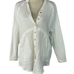 Adyson Parker X-Small Top Button-Up V-Neck Long Sleeve Pocket Gauzy Frayed White Photo 0
