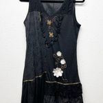 Vintage Syle Camisa Dress S/M Y2K Embroidered Whimsigoth Fairygoth 3D Floral Black Photo 0