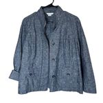 Liz Claiborne Women’s Linen Blend Blue Chambray Topper Shirt Jacket Shacket Sz L Boxy Classic Photo 7