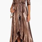 Retrofête  Flora Lamé High-Low deep V-neck Wrap Dress - Bronze EUC Photo 0