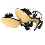 Comfity Womens Heels Faux Leather Fringe Open Toe Stilettos Lace Up Black 7 Photo 3