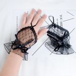 Gothic Victorian Lolita EGL Vampire Black Lace Ruffle & Bow Gloves Photo 1