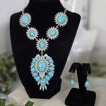 Boutique Silver Statement Turquoise Howlite with Rhinestone Necklace and Earrings Set Photo 0