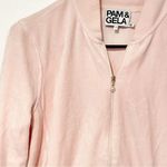 Pam & Gela  Women's Size Small Pink Velour Cropped Classic Zip Up Jacket Photo 1