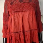 Taylor & Sage shirt with floral prints and lace and crochet Red Sz S Photo 0
