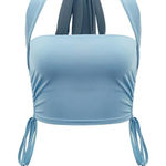 SheIn  Tie Backless Drawstring Side Crop Halter Top in Blue, Size S​​​​​​ Photo 0