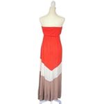 Love Culture  Orange & Tan Chevron Color Block Strapless Maxi Summer Dress Medium Photo 3