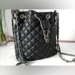 ZARA  black & silver quilted tufted drawstring crossbody / shoulder bag purse Photo 1