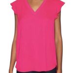 Kate Spade  Women’s Size M Pink V Neck Ruffle Flutter Cap Sleeve Satin Crepe Top Photo 2