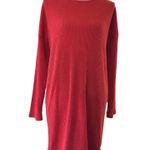 Wonderland by Orange Brick Red Orange Rib Knit Long Sleeve Dress Keyhole Back Photo 0
