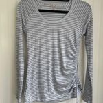 CALIA by Carrie Underwood long sleeve side ruching with ties striped top size XS Gray Photo 1
