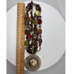 Vintage Boho Multi Strand Beaded Necklace Statement Pendant Earth Tone Colors Brown Photo 3