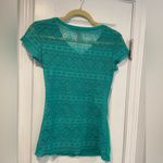 No Boundaries  Size S Turquoise V Neck Sheer Lace Mesh Back Short Sleeve T Shirt Photo 8