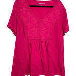 Roamans Pink Lace Short Sleeve Tee Shirt Womens 1X Boho Cassic Top Crochet Boho Photo 0