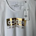 Adidas Womens Gold Foil Graphic White Short Sleeve Tee Sz L Photo 2