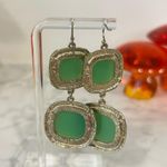 Double Square Teal Green Blue Dangle Earrings Photo 3