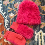 Verloop Faux Fur Fuzzy Fuchsia Knit Beanie & Mittens Set Pink Photo 0