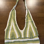 Women’s Hollister Crochet Plunge Halter Crop Top, Green And White Striped Size M Photo 0