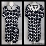 Suzie Black & White Diamond Print Stretchy Short Sleeve Shift Dress XL Photo 1
