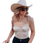 Le lis  Ivory Lace Bodysuit Small Satin Sheer Star Print Corset Straps Flirty NWT Photo 5