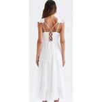 ZARA  White Textured Midi Dress Lace Up‎ Back Ruffle Sleeve Size Small Photo 1