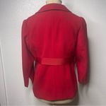 Forever 21  Size Large Short Peacoat Cherry Red Belted Chunky Button Floral Liner Photo 6