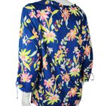 Caribbean Joe Women's Large Blue Floral Blouse 3/4 Sleeves Tie Detail NWT Cruise Photo 7